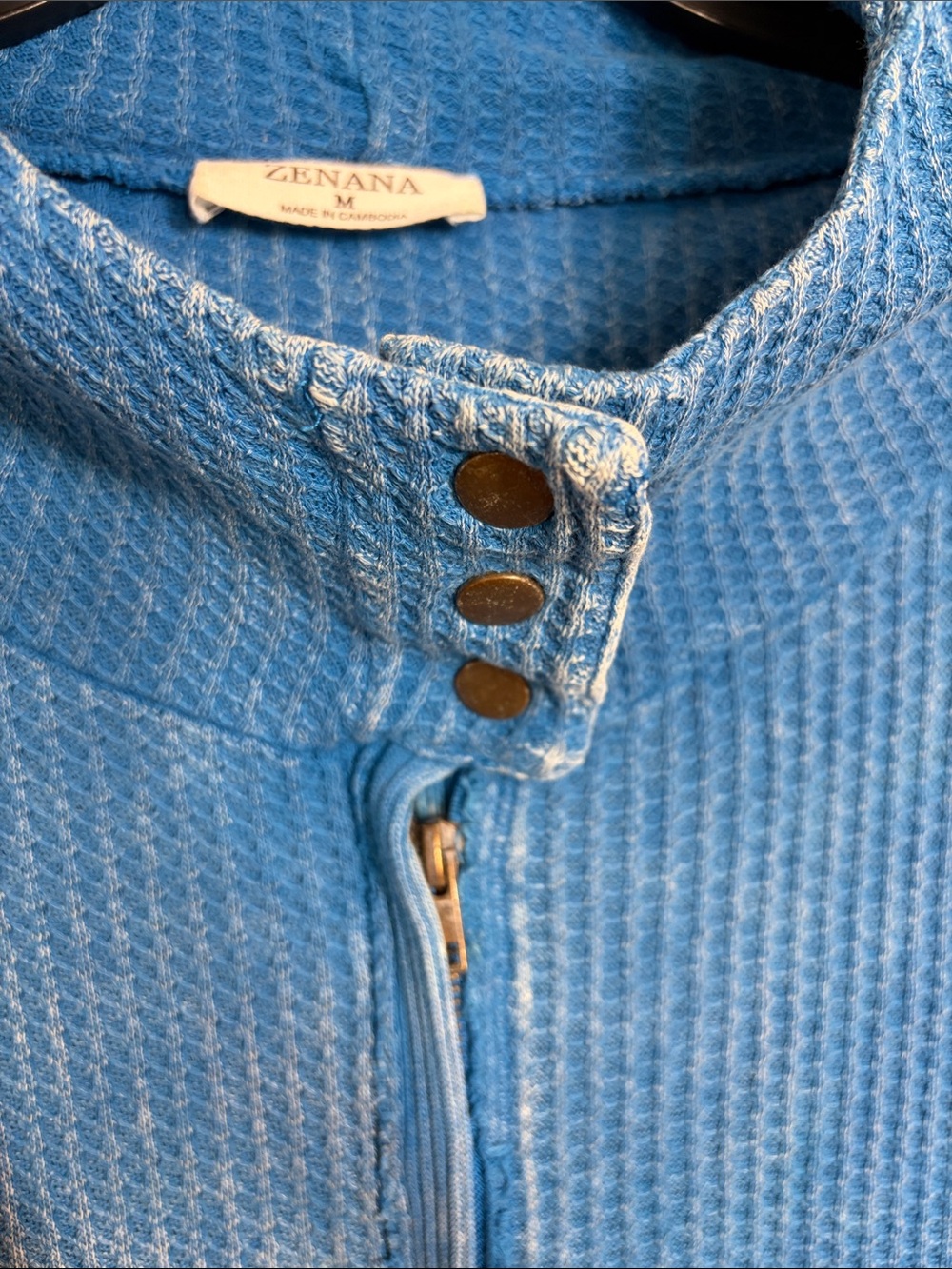 ZENANA Women’s Turquoise Vibrant Blue Ribbed Zippered Thermal Sweatshirt - Picture 9 of 15